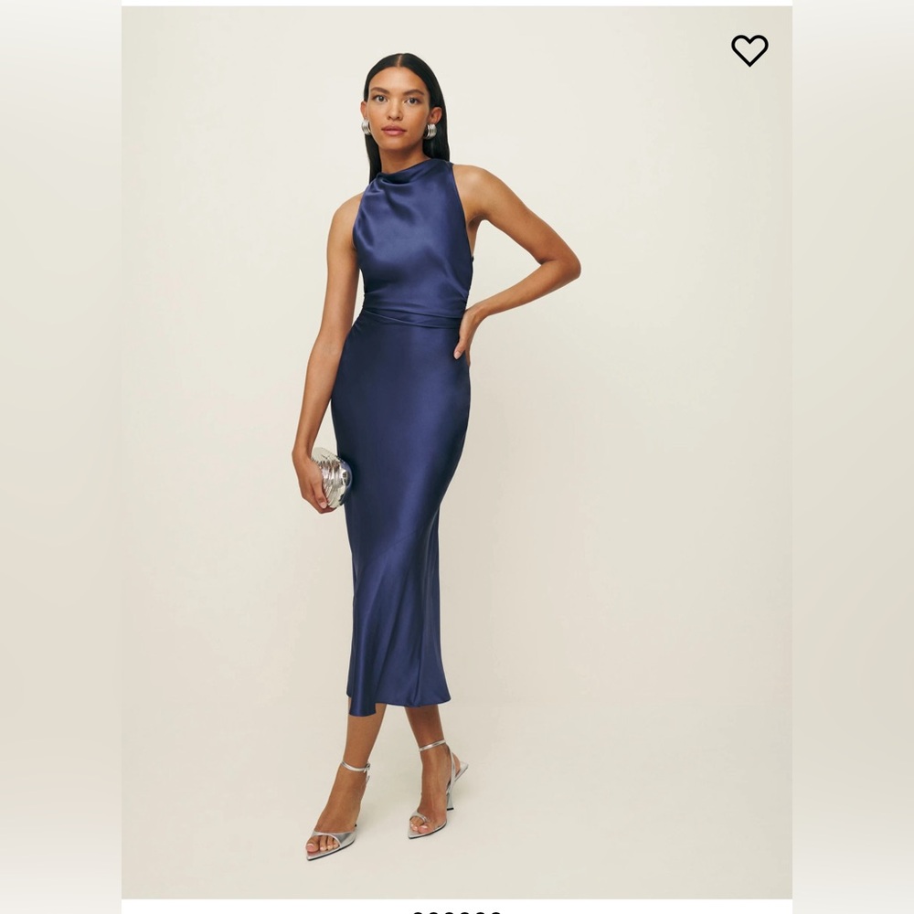 Reformation Casette Blue Satin Dress